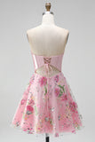 Corsé translúcido rosa A-line Sweetheart Transparente con lentejuelas Vestido floral de bienvenida