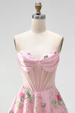 Corsé translúcido rosa A-line Sweetheart Transparente con lentejuelas Vestido floral de bienvenida
