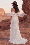 Vestido de novia bohemio con volantes de encaje y marfil de encaje frío