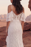 Vestido de novia bohemio con volantes de encaje y marfil de encaje frío