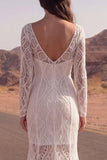 Vestido de novia bohemio de manga larga sirena de manga larga y marfil de encaje