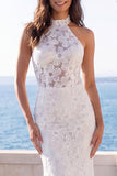 Vestido de novia con cola floral sirena marfil con marfil halter