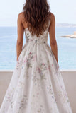 Vestido de novia sirena floral estampado en marfil de un hombro con abertura
