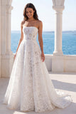 Vestido de novia A Line de encaje floral sin tirantes