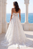 Vestido de novia A Line de encaje floral sin tirantes