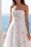 Vestido de novia A Line de encaje floral sin tirantes