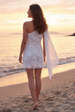 Vestido de novia corto de marfil con un solo hombro y faja