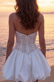 Corsé de marfil brillante Tirantes A Line Short Vestido de novia con lentejuelas