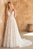 Vestido de novia con tirantes finos de marfil de encaje y marfil