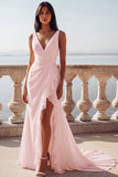 Vestido de novia de sirena con escote en V y volantes en marfil