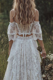 Corsé Marfil de encaje del hombro bohemio vestido de novia