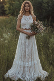 Vestido de novia bohemio de dos piezas con volantes de encaje marfil y marfil