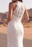 Vestido de novia sirena bohemia de encaje alto de marfil