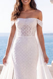 Vestido de novia Sirena Marfil con hombros descubiertos