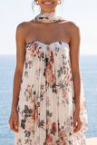 Vestido Maxi floral plisado de chiffon A-Line Sweetheart con bufanda al cuello
