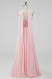 Vestido maxi floral rosa sin tirantes A-Line con abertura