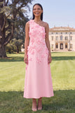Vestido amarillo midi floral de línea en A de un solo hombro