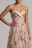 Corsé A-Line Champán Sweetheart Tulle High-Low Floral Vestido de Madre de la Novia