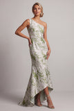 Vestido de sirena de la novia verde claro con un solo hombro largo