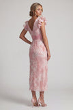 Vestido largo de madre de la novia, con cuello en pico, con cuello en pico y brillante y volantes