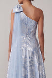 Azul celeste floral Línea A High Low Vestido de Madre de la Novia con lazo