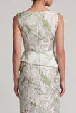 Vestido largo de madre de la novia verde claro floral con faja