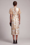 Vestido de madre de la novia Champán brillante de ojo de cerradura, funda floral larga