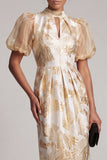 Vestido de madre de la novia Champán brillante de ojo de cerradura, funda floral larga