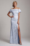 Vestido largo de madre de novia azul cielo sirena con abertura