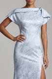 Vestido largo de madre de novia azul cielo sirena con abertura
