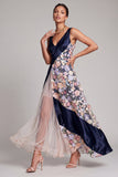 Vestido de madre de la novia con escote en V Blush largo A Line Floral