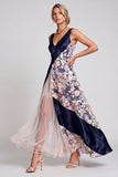 Vestido de madre de la novia con escote en V Blush largo A Line Floral