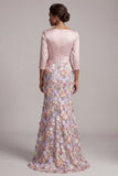 Vestido largo de sirena floral con cuello barco y bolsillos
