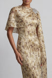 Vestido largo floral de madre de la novia con funda de champán y capa