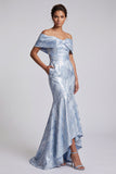 Vestido largo de madre de la novia sirena azul cielo con bolsillos