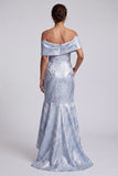 Vestido largo de madre de la novia sirena azul cielo con bolsillos