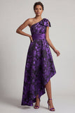Vestido de Madre de la Novia de un hombro Púrpura Oscuro Alto Bajo A