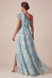 Vestido de Madre de la Novia de un hombro verde claro con volantes