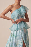Vestido de Madre de la Novia de un hombro verde claro con volantes