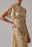 Vestido de Madre de la Novia con estampado de cuello alto y estampado A Champán