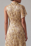 Vestido de Madre de la Novia con estampado de cuello alto y estampado A Champán