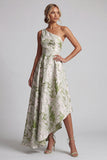 Vestido de Madre de la Novia de un hombro verde claro con estampado de líneas