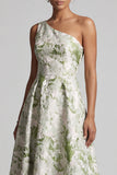 Vestido de Madre de la Novia de un hombro verde claro con estampado de líneas