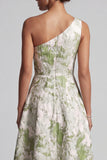 Vestido de Madre de la Novia de un hombro verde claro con estampado de líneas