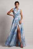 Vestido de solapa muescada azul lago A Line Mother Of the Bride