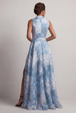 Vestido de solapa muescada azul lago A Line Mother Of the Bride