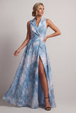 Vestido de solapa muescada azul lago A Line Mother Of the Bride