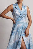 Vestido de solapa muescada azul lago A Line Mother Of the Bride
