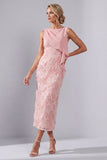 Blush Bateau Neck Sheath Vestido Midi de Madre de la Novia