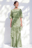 Vestido largo de madre de novia de sirena verde sirena de gasa floral con volantes